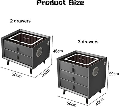 Smart Bedside Table Bedroom Bedside Cabinet with drawers Nightstand with Charging Station,Side End Table,Modern LED White Nightstand,2 Drawers,Metal Handles,USB