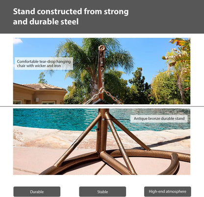 J.M.Deco Porch Swing Chair with Stand, Cushion & Pillow, Goldden Egg Rattan Wicker Swing Hanging Chair, Hammock Chair for Indoor, Outdoor, Garden, Backyard & Patio