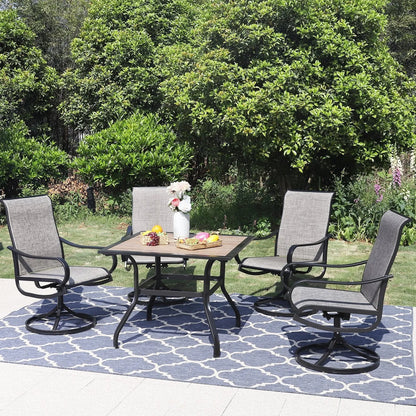 5-Piece Patio Dining Set 4 Textilene Swivel Chairs & Metal Steel Table