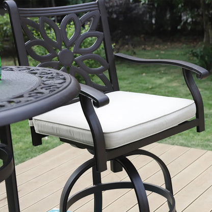 Cast Aluminum Patio Outdoor Pub Height Swivel Bistro Bar Stools Chairs & Table