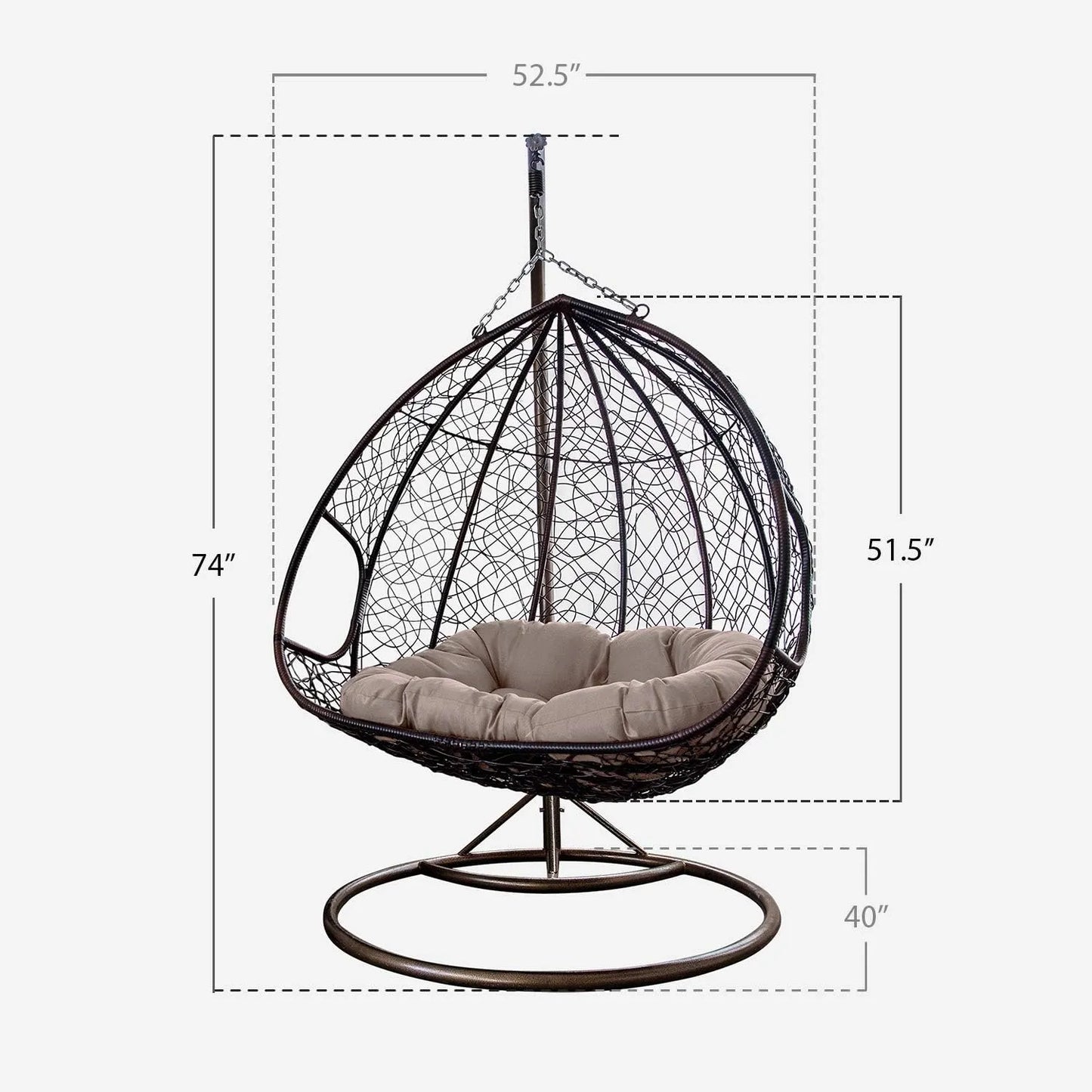 J.M.Deco Porch Swing Chair with Stand, Cushion & Pillow, Goldden Egg Rattan Wicker Swing Hanging Chair, Hammock Chair for Indoor, Outdoor, Garden, Backyard & Patio