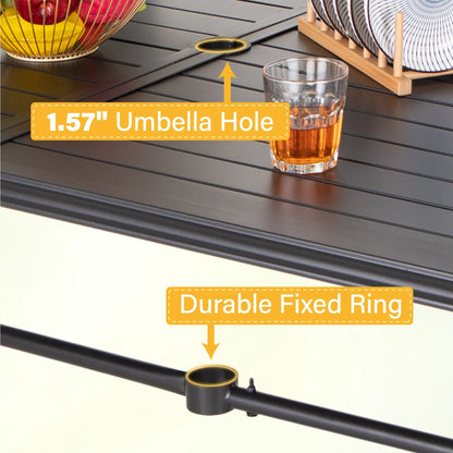 7-Piece Patio Dining Set With 6 Cushioned Steel & Rattan Chairs and Rectangle Table