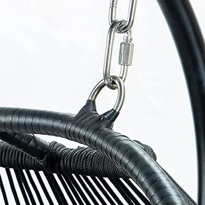 Hanging Egg Chair with Stand, 2 Person Heavy Duty Hanging Wicker Rattan Swing Chair Basket Hammock Nest Chair Seat for Indoor Outdoor Patio Lounger Swinging Loveseat (Beige)