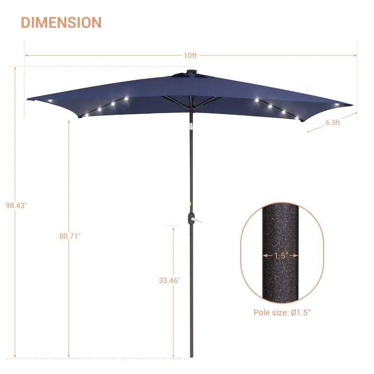 Doralice 120'' x 78'' Rectangular Lighted Market Umbrella