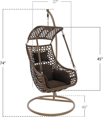 J.M.Deco Porch Swing Chair with Stand, Cushion & Pillow, Goldden Egg Rattan Wicker Swing Hanging Chair, Hammock Chair for Indoor, Outdoor, Garden, Backyard & Patio