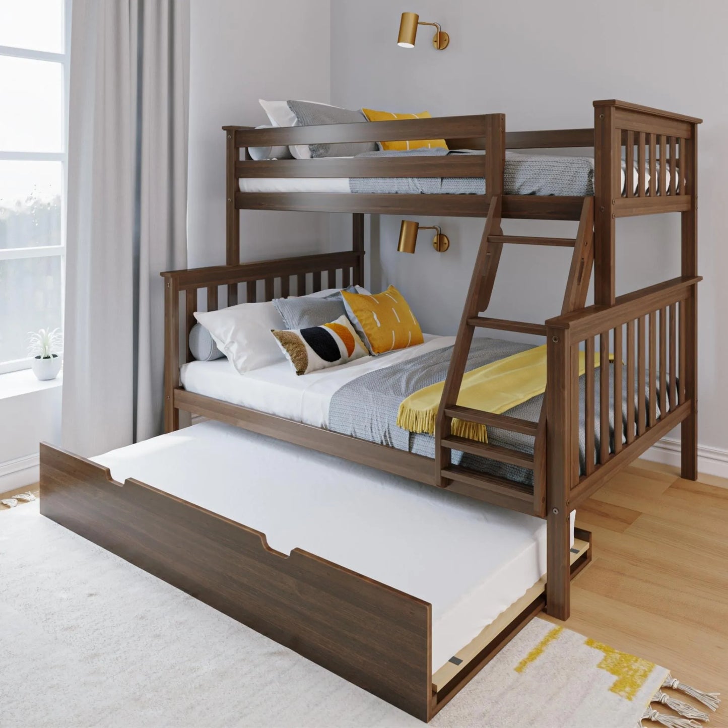 &#127876;Store Closing Sale&#128150;Kids Solid Wood Twin-Over-Full Bunk Bed + Trundle Bed