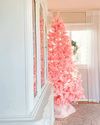 6.5' Duchess Pink Flock Artificial Christmas Tree with 500 Warm White LED Lights