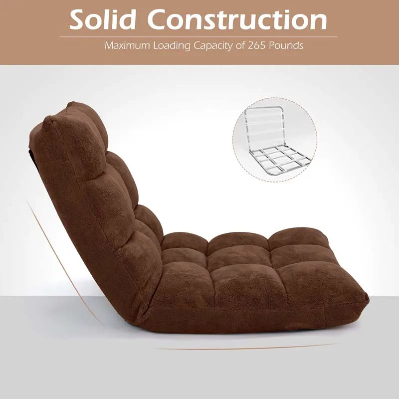 Memory Foam Floor Chair, 14-Position Adjustable Folding Gaming Sofa Chair with Back Support, Chaise Lounge Sleeper Bed Couch Recliner