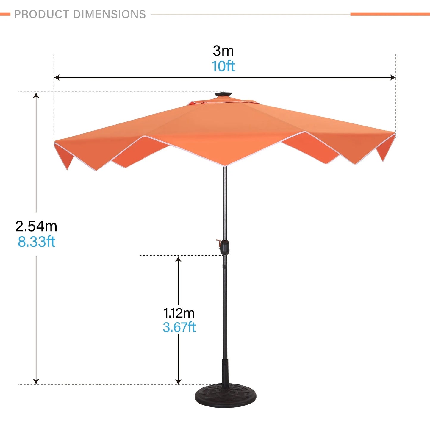 9/10ft Crank Open Patio Umbrella With 24 LED Lights & Ruffles