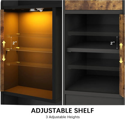 Dnxao Large Make up Vanity Desk with Mirror and Lights,3 Lights Mode and Brightness Adjusted by Touch Button, Built-in Power Strip and 6 Drawers,4 cabinets,2 cabinets with RGB Lights