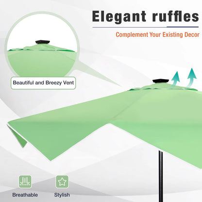 9/10ft Crank Open Patio Umbrella With 24 LED Lights & Ruffles