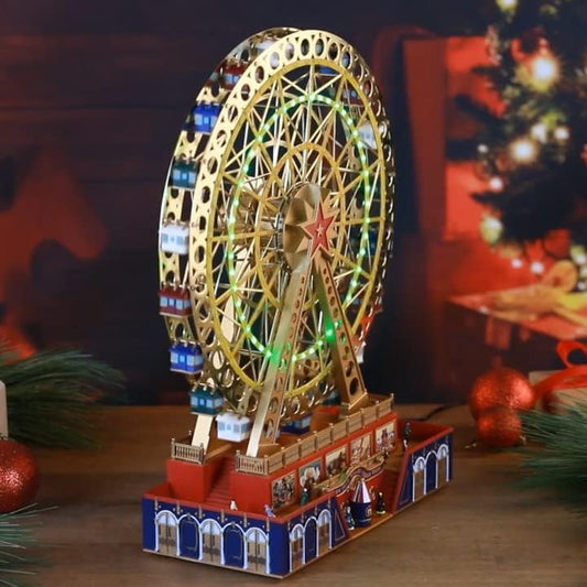 Mr. Christmas World's Fair Grand Ferris Wheel Musical Animated Indoor Christmas Decoration, 15 Inch, Gold