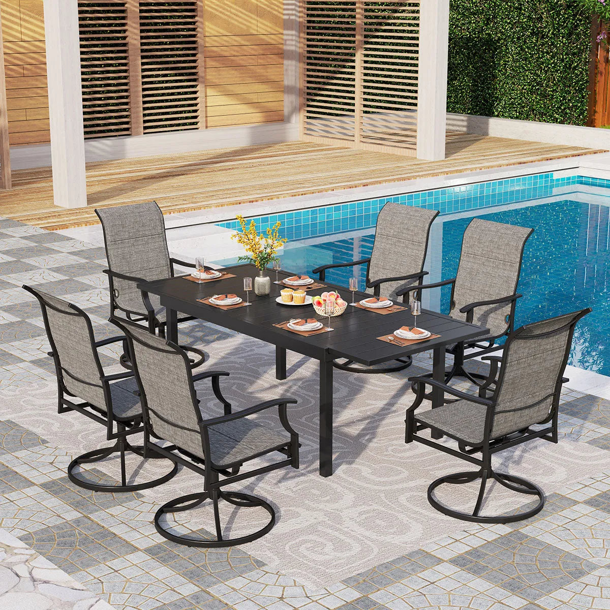 7-Piece/9-Piece Outdoor Patio Dining Set with Adjustable Table & Padded Textilene Swivel Chairs