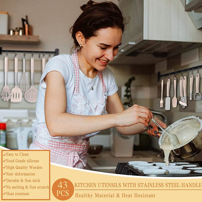 Silicone cooking tool set, chef 43 pieces heat-resistant kitchen tools