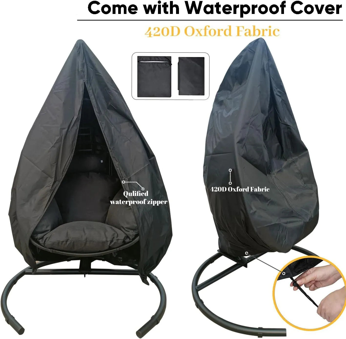 JOYBASE Hanging Egg Chair with Stand, Outdoor Wicker Rattan Egg Swing Chair with Stand and Cushion for Indoor Outdoor Bedroom Patio Garden (Grey/Black)