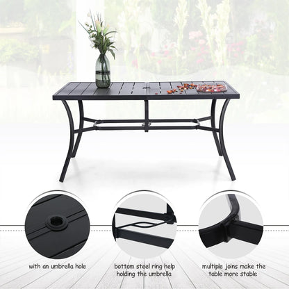 7-Piece Patio Dining Set With 6 Cushioned Steel & Rattan Chairs and Rectangle Table