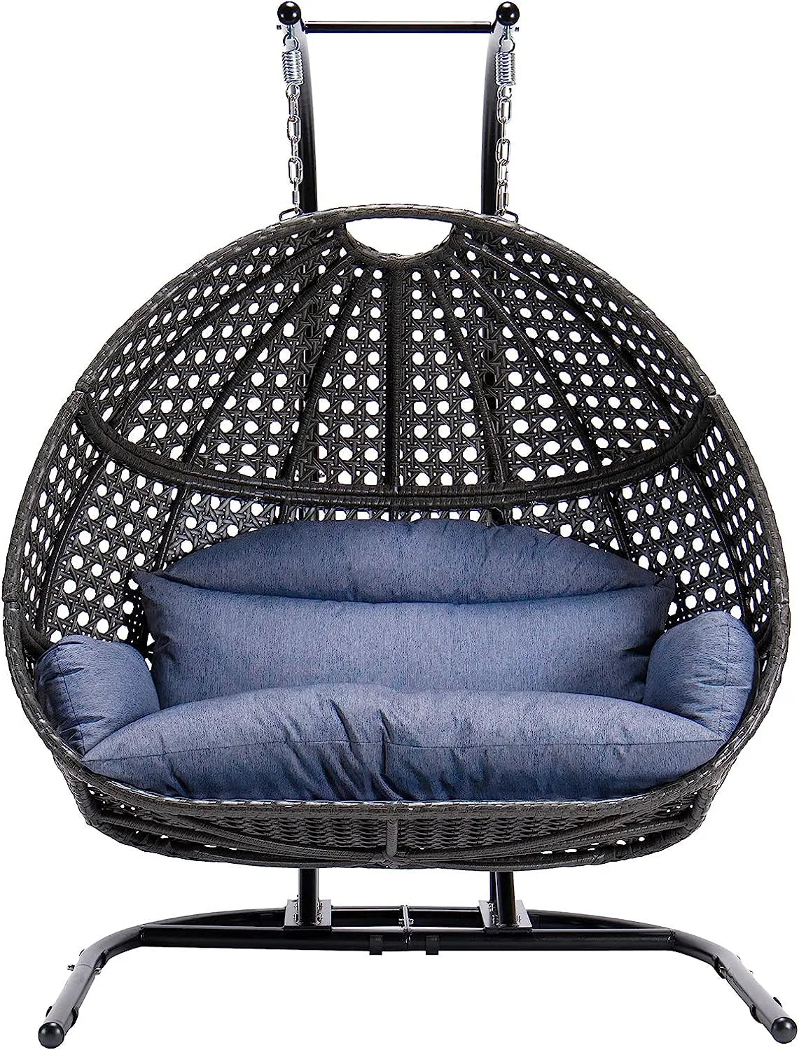 JOYBASE Hanging Egg Chair with Stand, Outdoor Wicker Rattan Egg Swing Chair with Stand and Cushion for Indoor Outdoor Bedroom Patio Garden (Grey/Black)