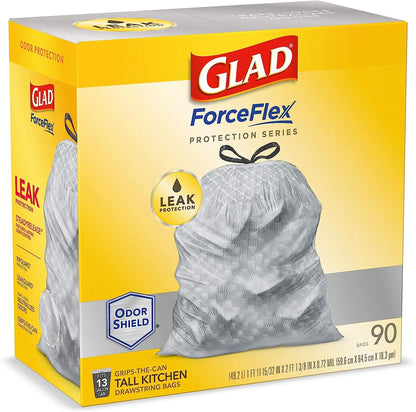 Glad Protection Series Force Flex Drawstring Fresh Clean Odor Shield 13 Gallon 1/110ct