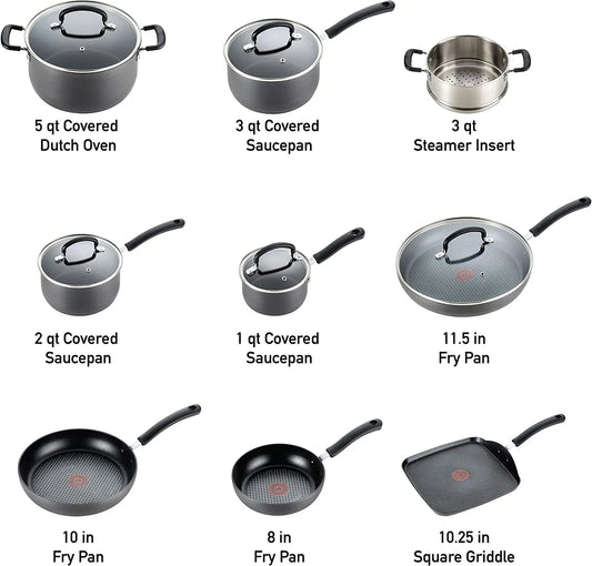 Hard Anodized Nonstick 17 Piece Cookware Set, Black