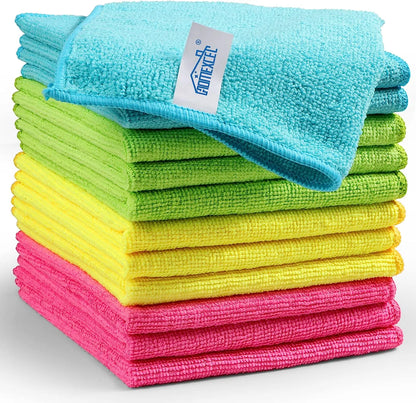 HOMEXCEL Microfiber Cleaning Cloth,12 Pack Cleaning Rag,Cleaning Towels with 4 Color Assorted,11.5"X11.5"(Green/Blue/Yellow/Pink)