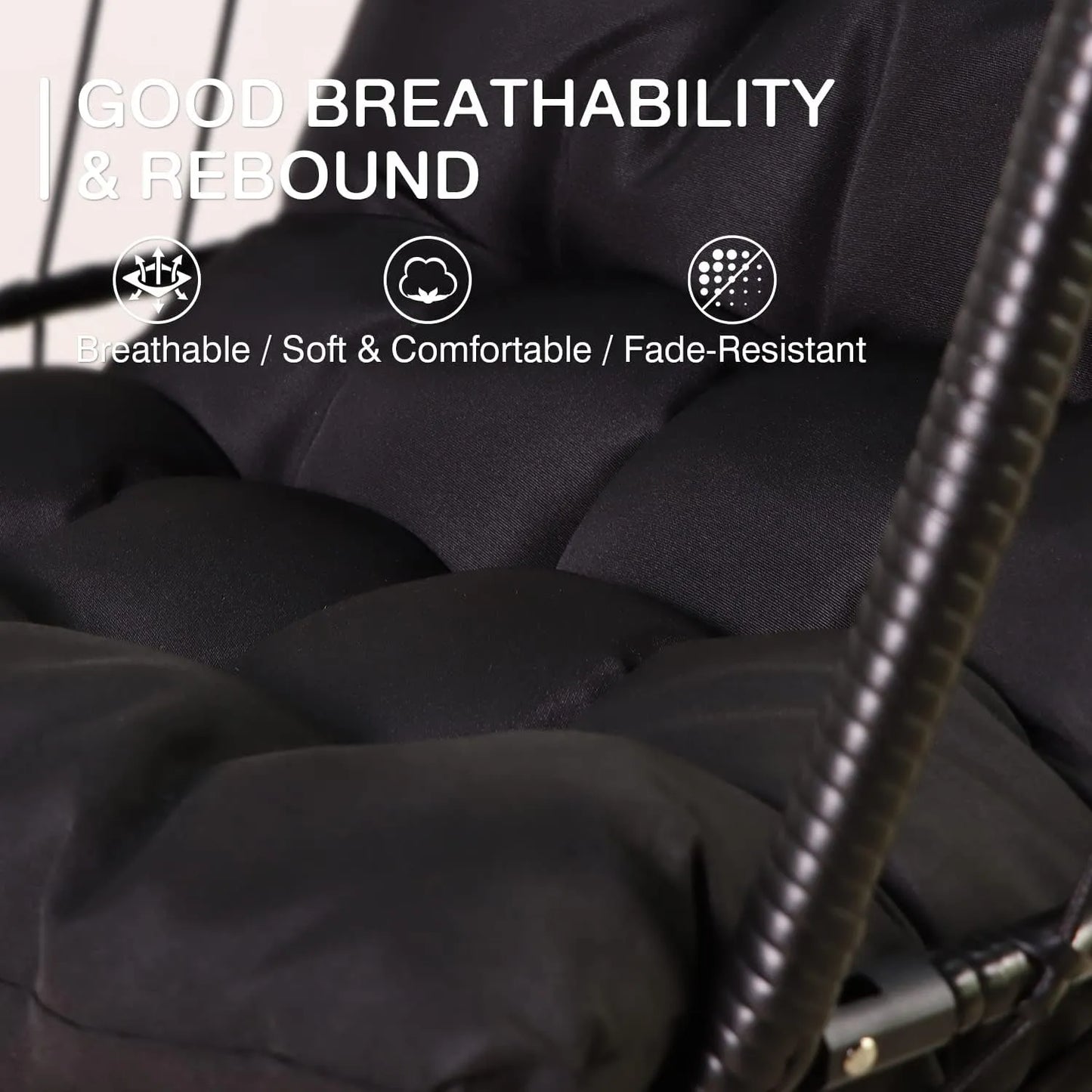 PRIVATE GARDEN Large Hanging Egg Chair with Stand Upgraded Wicker Egg Swing Chair Outdoor Indoor PE Rattan Hanging Chair with Grey Comfort Cushion Heavy Duty C-Stand