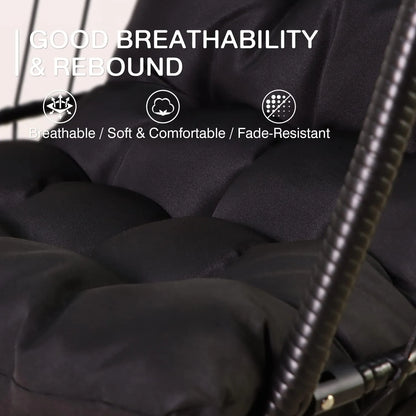 PRIVATE GARDEN Large Hanging Egg Chair with Stand Upgraded Wicker Egg Swing Chair Outdoor Indoor PE Rattan Hanging Chair with Grey Comfort Cushion Heavy Duty C-Stand