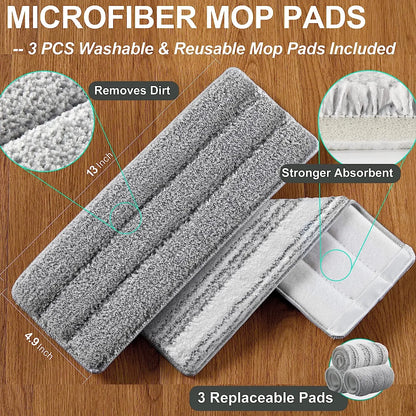 JOYMOOP Mop and Bucket with Wringer Set, Flat Floor Mop and Bucket, Mop for Floor Cleaning with 3 Microfiber Pads, Wet and Dry Use, Household Cleaning Tools,for Hardwood, Laminate, Tile