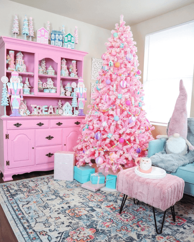 6.5' Duchess Pink Flock Artificial Christmas Tree with 500 Warm White LED Lights