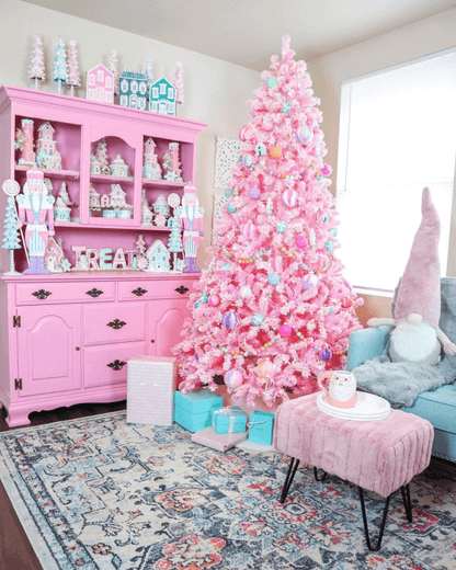 6.5' Duchess Pink Flock Artificial Christmas Tree with 500 Warm White LED Lights