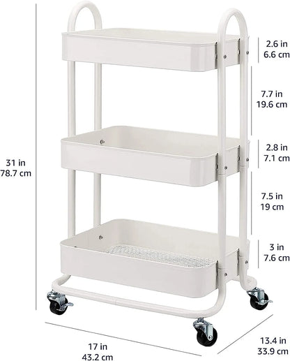 Basics 3-Tier Rolling Utility or Kitchen Cart - White