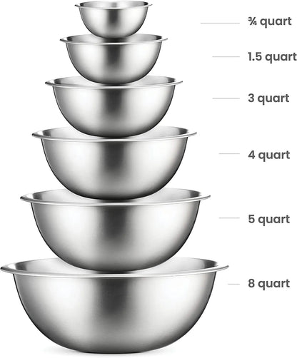 FineDine Stainless Steel Mixing Bowls (Set of 6) - Easy To Clean, Nesting Bowls for Space Saving Storage, Great for Cooking, Baking, Prepping