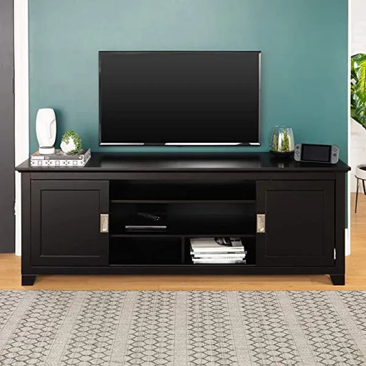 Walker Edison Concord Classic Glass Door Storage TV Console for TVs up to 80 Inches, 70 Inch, Espresso Brown Espresso Brown 70 Inch Tall TV Stand