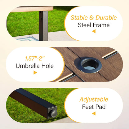 7-Piece Patio Dining Set With 6 Cushioned Steel & Rattan Chairs and Rectangle Table