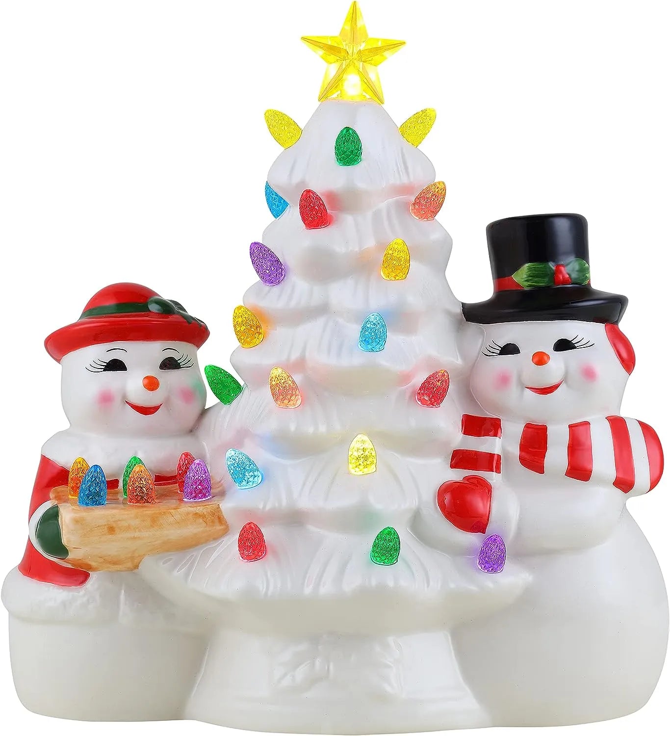 Mr. Christmas Nostalgic Ceramic Christmas Tree with LED, 14 Inches, Santa & Reindeer