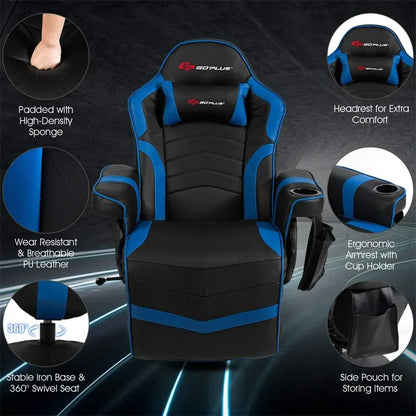 Ergonomic High Back Massage Gaming Chair Racing Style Gaming Recliner with Adjustable Backrest Footrest