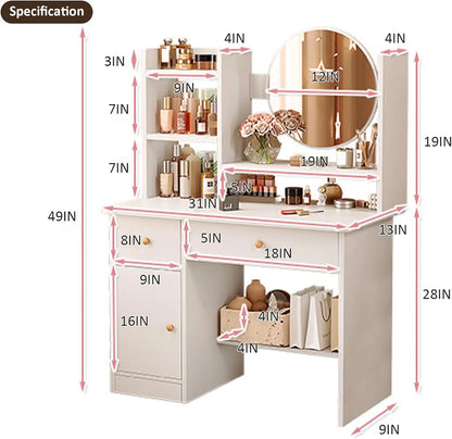 Makeup Vanity - Vanity Table with Three Adjustable Mirror Lightings, Added Storage Shelf, Multiple Chairs, Makeup Table for Bedroom