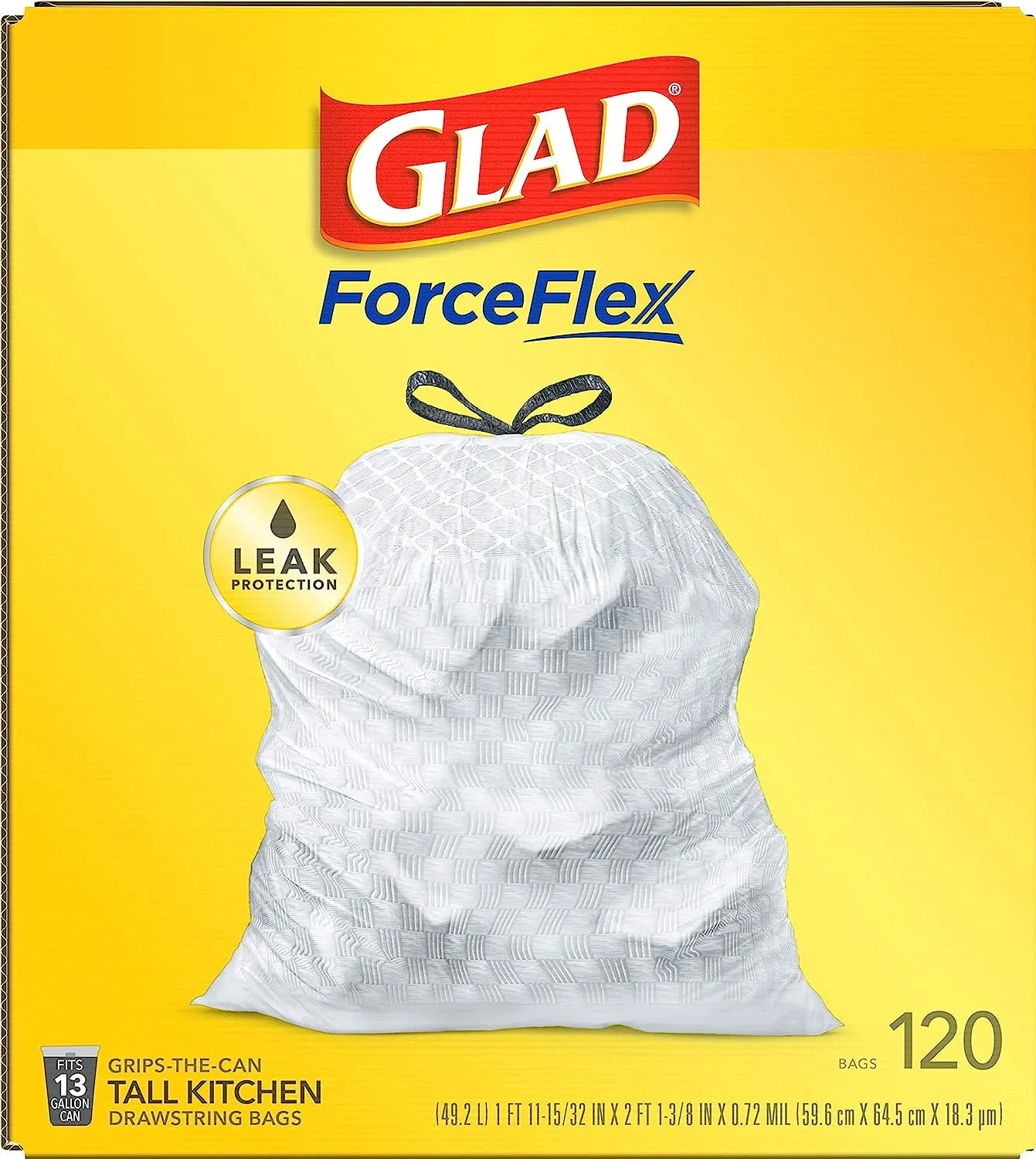 Glad Protection Series Force Flex Drawstring Fresh Clean Odor Shield 13 Gallon 1/110ct