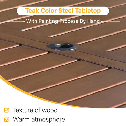 7-Piece Patio Dining Set With 6 Cushioned Steel & Rattan Chairs and Rectangle Table