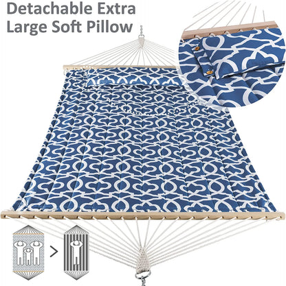 55 Inch Extra Large Double Hammock with Stand, 475lbs Capacity, Outdoor Portable Hammock with Hardwood Spreader Bar, Extra Large Pillow