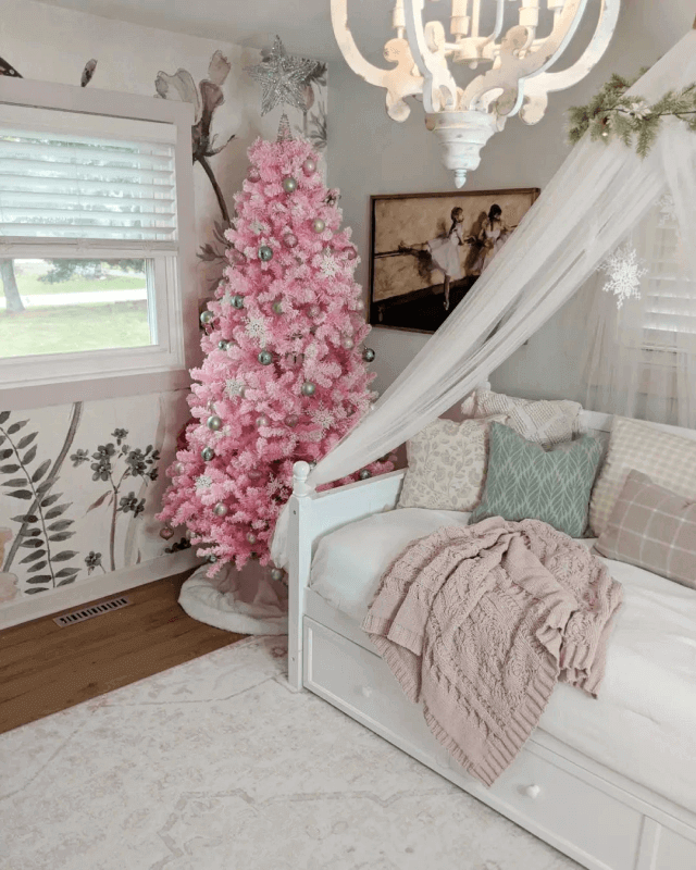 6.5' Duchess Pink Flock Artificial Christmas Tree with 500 Warm White LED Lights