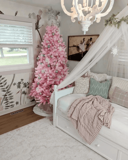 6.5' Duchess Pink Flock Artificial Christmas Tree with 500 Warm White LED Lights