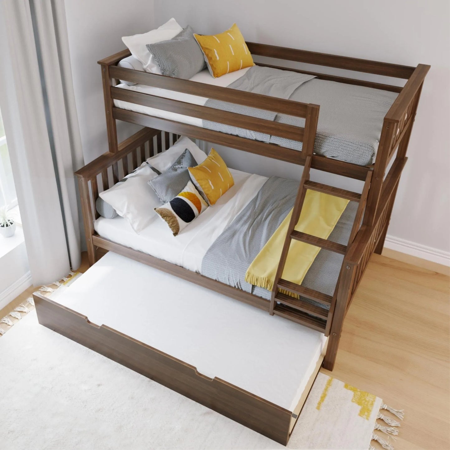 &#127876;Store Closing Sale&#128150;Kids Solid Wood Twin-Over-Full Bunk Bed + Trundle Bed