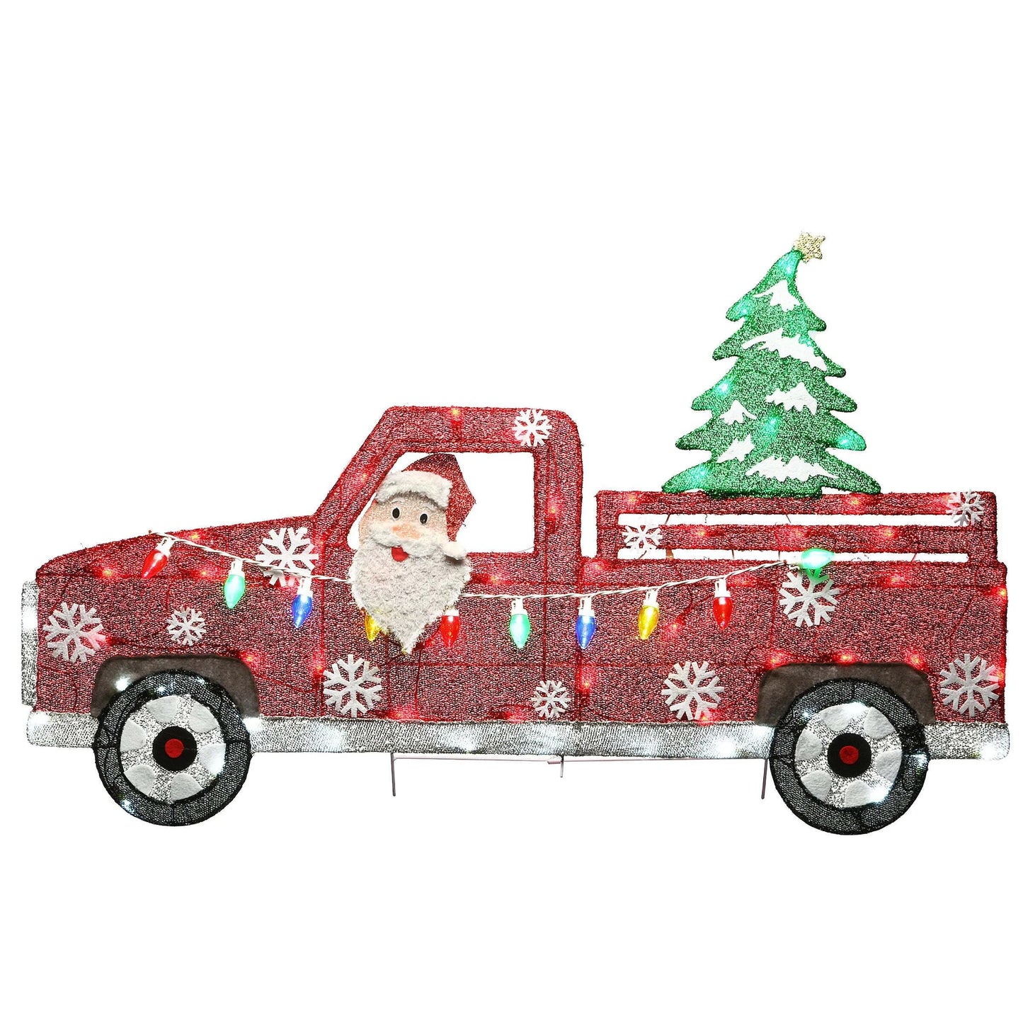 Santa Claus driving a bright red truck