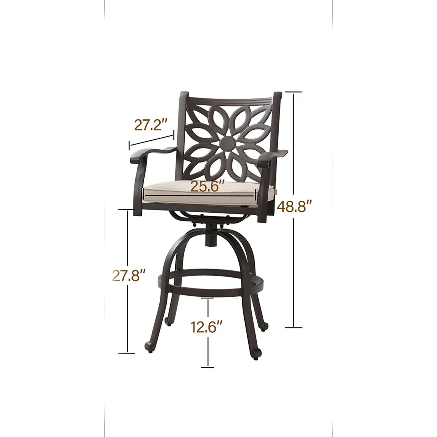 Cast Aluminum Patio Outdoor Pub Height Swivel Bistro Bar Stools Chairs & Table