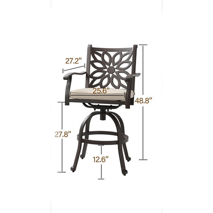 Cast Aluminum Patio Outdoor Pub Height Swivel Bistro Bar Stools Chairs & Table