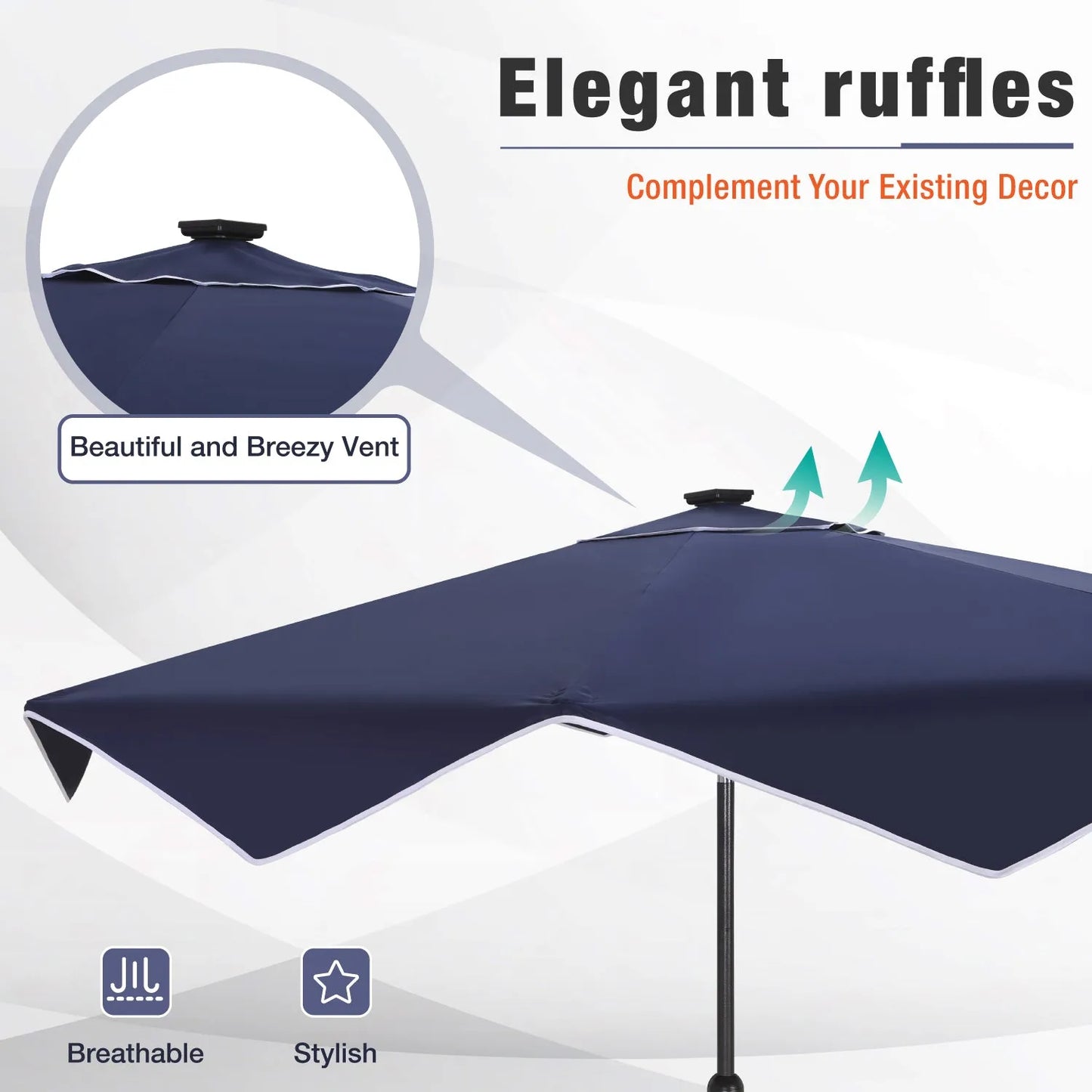 9/10ft Crank Open Patio Umbrella With 24 LED Lights & Ruffles