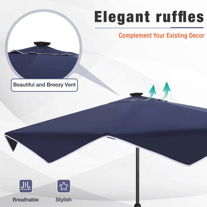 9/10ft Crank Open Patio Umbrella With 24 LED Lights & Ruffles