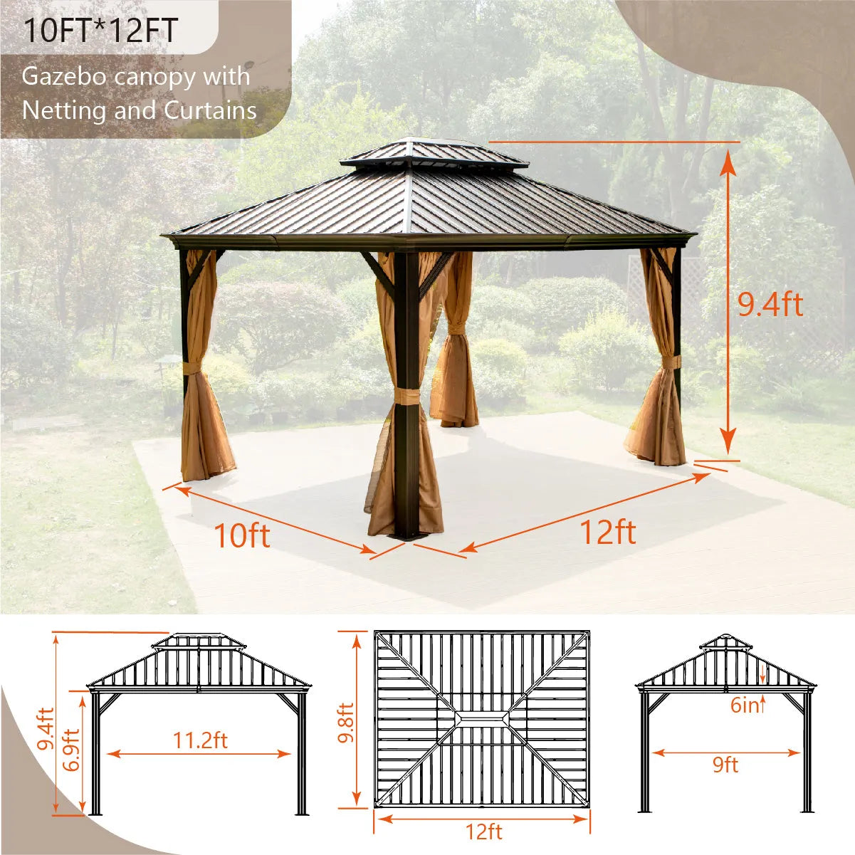Outdoor Hardtop Gazebo Double Roof Canopy
