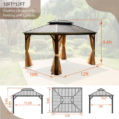 Outdoor Hardtop Gazebo Double Roof Canopy