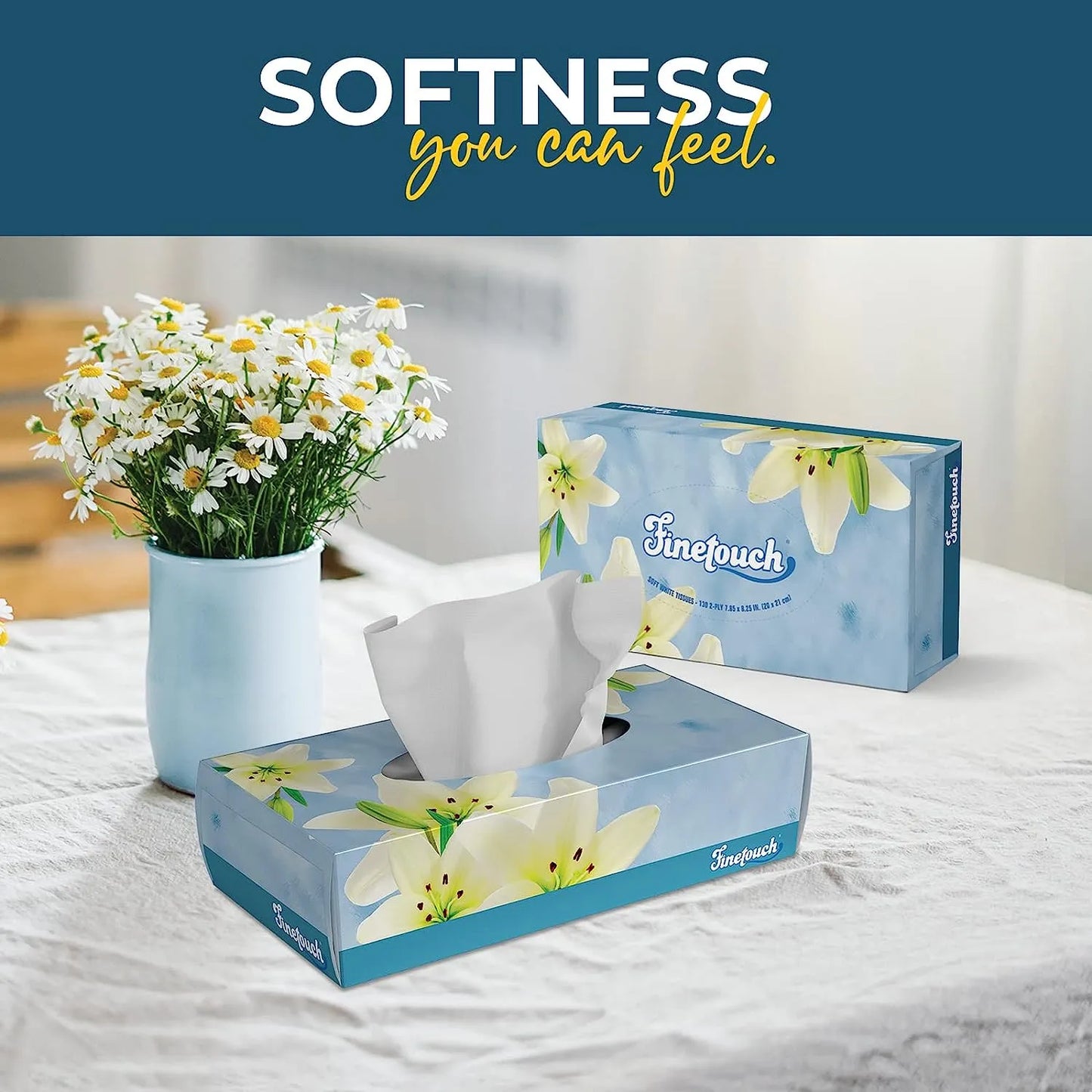 Soft Facial Tissues 2 Ply Box Of 130 Pack of 6 (780 Facial Tissues Toatal) Family Pack (6) Design may Vary